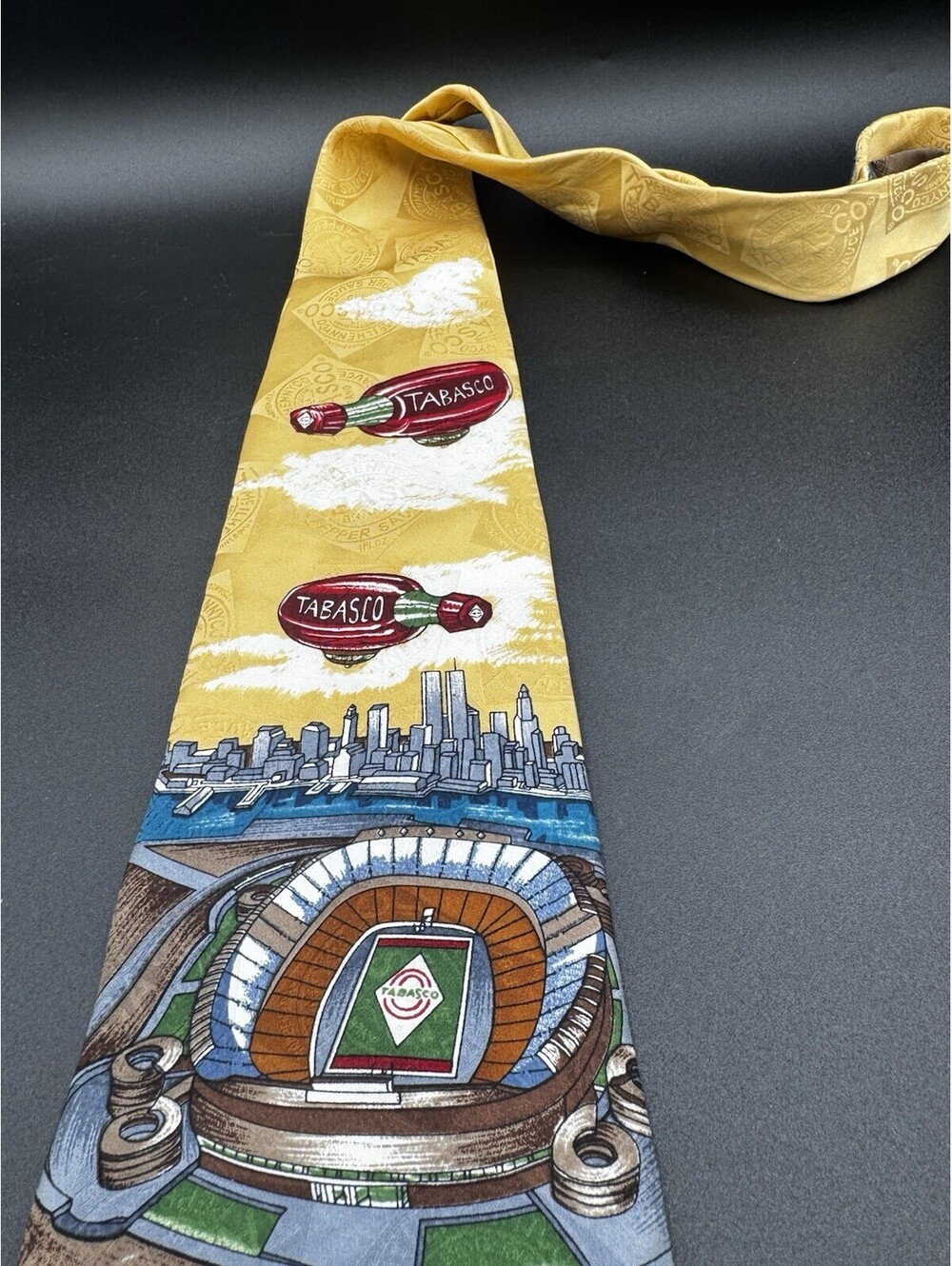 Vintage Tabasco Football Stadium Blimp Tie 100% Silk Novelty Sports Necktie - Picture 3 of 8